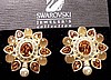 SJ73 Swarovski topaz rhinestone clip earrings